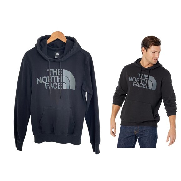 The North Face Hoodie Sweatshirt Men Small Black Gray Half Dome Pullover Grey - Picture 1 of 14
